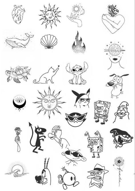 Creative Tiny Tattoos, Minimal Tattoo Flash, Small Tattoos 2023, Minimal Tattoo Designs Men, 2 X 2 Tattoo Ideas, Nature Flash Tattoo, Disney Small Tattoo Ideas, Gang Tattoo Ideas, Tiny Flash Tattoo