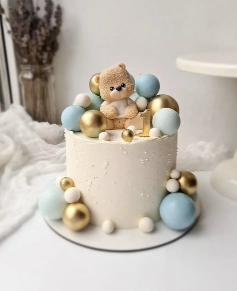 Cute Bear Birthday Cake, Bear Cake Baby Shower Boy, Tort Baby Shower Boy, Cake Bear Baby Boy, Birthday Cake 1 Year Boy, Beary First Birthday Cake, Birthday Cake Boys 1st, 1st Bday Cake For Boy, Teddy Bear Cake Ideas