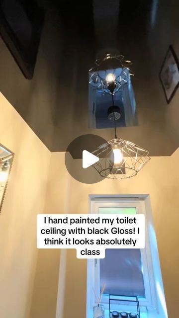 High Gloss Black Ceiling, Dark Painted Ceiling Bathroom, Painted Black Basement Ceiling, Painting Bathroom Ceiling, Bathroom Painted Ceiling, Black Ceiling Bathroom, Mirror On The Ceiling, High Gloss Ceiling, Toilet Ceiling