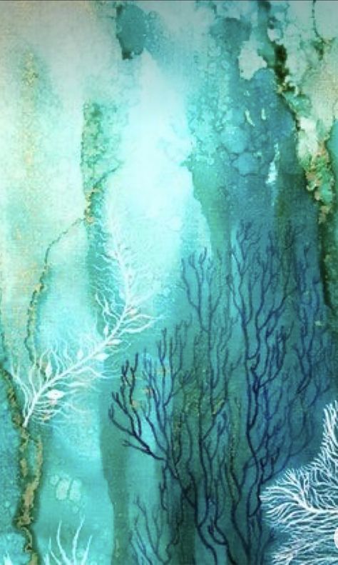 Coral Art, Cat Air, Sea Art, Alcohol Ink Art, Ocean Art, Coral Reef, Ink Painting, Abstract Watercolor, Blue Water