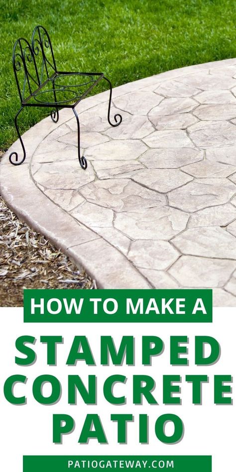 Stamping Concrete Diy, Diy Stamped Concrete Patio, Pressed Concrete Patio, Patio Concrete Floor Ideas, Concrete Stamped Patios, Stamped Sidewalk, Poured Concrete Patio Ideas, Concrete Patio Diy, Diy Stamped Concrete