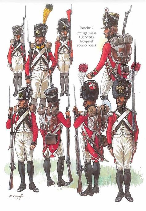 Swiss; 3rd Infantry Regiment, Other Ranks, 1807-1812 by Patrice Courcelle First French Empire, Waterloo 1815, British Army Uniform, Light Infantry, British Uniforms, Military Costumes, Battle Of Waterloo, British Armed Forces, British Soldier