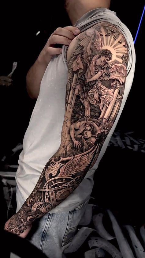 •FENRĮR vs JØRMÂNGANDR• Sleeve in progress after 2session. Not finished yet. Thank you Felix! Done at… | Instagram Men Tattoo Sleeve, Celeb Tattoos, Dark Tattoos For Men, Mens Full Sleeve Tattoo, Good First Tattoos, Space Tattoo Sleeve, 2024 Tattoo, Mangas Tattoo, Black Art Tattoo