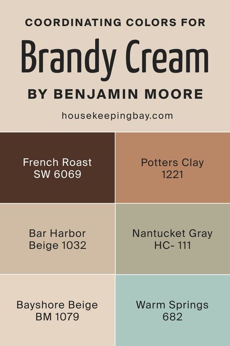 Brandy Cream OC-4  Coordinating Colors by Benjamin Moore Benjamin Moore Beige, Cream Paint Colors, Brown Paint Colors, Potters Clay, Earthy Home, Beige Paint, Beige Living Rooms, Cream Paint, Paint Colors Benjamin Moore