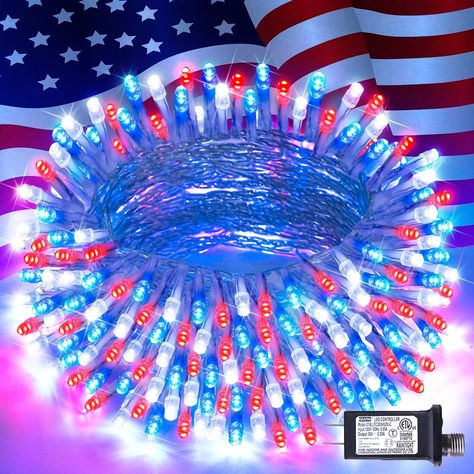 MEXSUSS 4th of July Decorations 100 LED String Lights Indoor, 33ft Red White and Blue Lights Plug-in, 8 Modes Patriotic 4th of July Lights for Indoor Outdoor Independence Day American Flag Holiday Led String Lights Indoor, String Lights Indoor, Green Christmas Lights, Orange String Lights, Xmas Decorations Outdoor, Blue String Lights, Solar Christmas Lights, Decorations Lights, Christmas Led String Lights