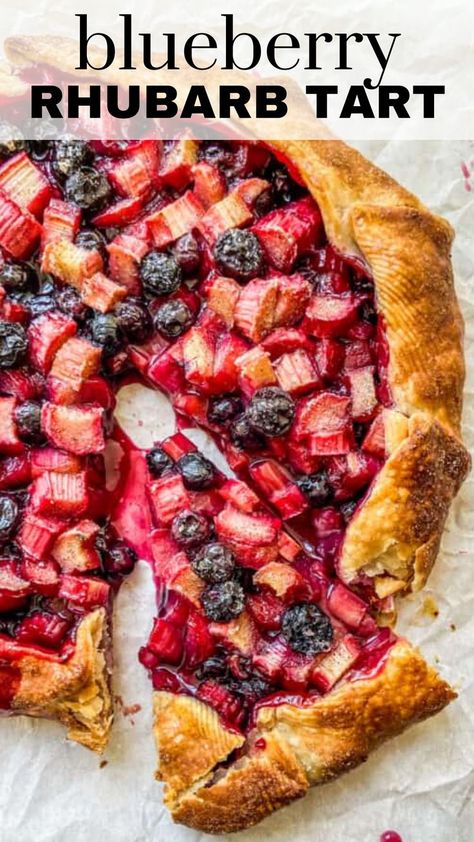 Blueberry And Rhubarb Recipes, Rhubarb And Blueberry Recipes, Blueberry Rhubarb Recipes, Rhubarb Blueberry Recipes, Healthy Rhubarb Recipes, Rhubarb Galette, Rhubarb Dessert, Airfryer Recipe, Blueberry Galette