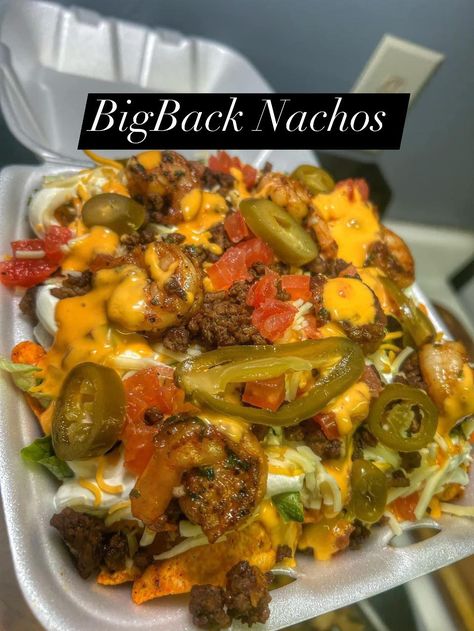 Come shop for Taco Tues. 29th🔥💪❤️🤞🔥💪❤️🤞🔥💪❤️🤞 I will have the following menu available! This will be preorders only so please y’all get your orders in! ❤️🔥🤞 *************Menu************ •BIGBACK NACHO $15 comes with Seasoned Beef, Shrimp, lettuce, tomatoes, Nacho Cheese, Sour cream, shredded cheese, and Jalapeños. Comes with a drink! Customized to your liking! •Wing and Nacho Combo Flavors for 5 wings: Hot honey, Teriyaki, Buffalo lemon pepper, lemon pepper, and honey bbq Nachos comes with t... Marry Me Nachos, Shrimp Nachos, Bbq Nachos, Honey Bbq, Comfort Food Recipes Dinners, Hot Honey, Nacho Cheese, Shrimp Tacos, Lemon Pepper