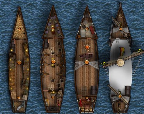 My version of the Paizo Ship Flip Mat done without a grid Dnd Warship, Boat Battle Map, Dnd Scenarios, Dnd Setting, Ship Template, Fantasy Map Maker, Pathfinder Maps, Map Layout, Ship Map