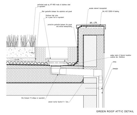 Flat Roof Detail, Accessible Roof Architecture, Green Roof Detail, Concrete Roof Detail, Roof Ending Detail, Flat Roof Drainage System, Clt Roof Detail, Metal Roof Construction, Green Roof Section