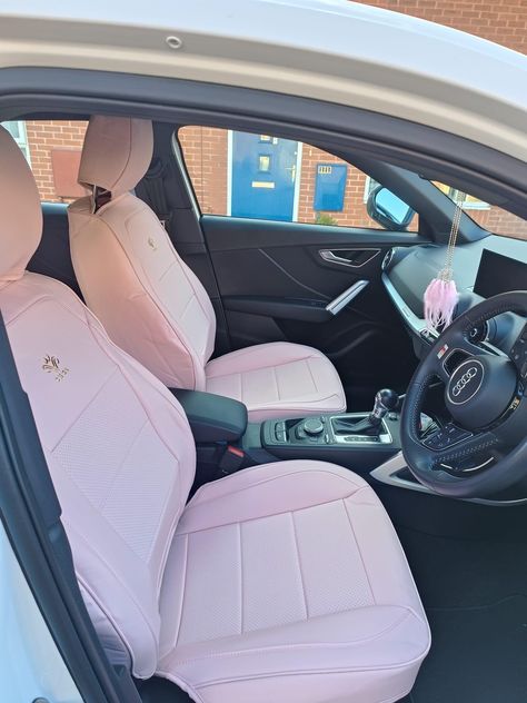 Pink Seat Covers For Jeep, Inside Car Interior, Pink Honda Accord Accessories, Pink Seats Car, White Car Pink Interior, White Car With Pink Interior, Black Car With Pink Interior, Light Pink Car Interior, Girly Truck Accessories