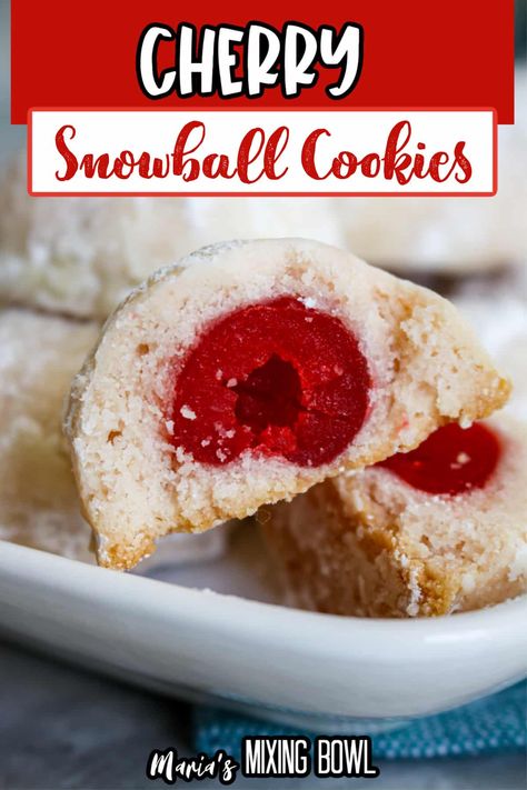 Cherry Christmas Dessert, Cherry Snowball Cookies Recipe, Snowball Cookies Recipe, No Bake Peppermint Snowballs, Cherry Snowball Cookies, Cherry Ball Cookie, Gingerbread Snowball Cookies, Maraschino Cherry Cookies Recipes, Snow Ball Cookies Recipes