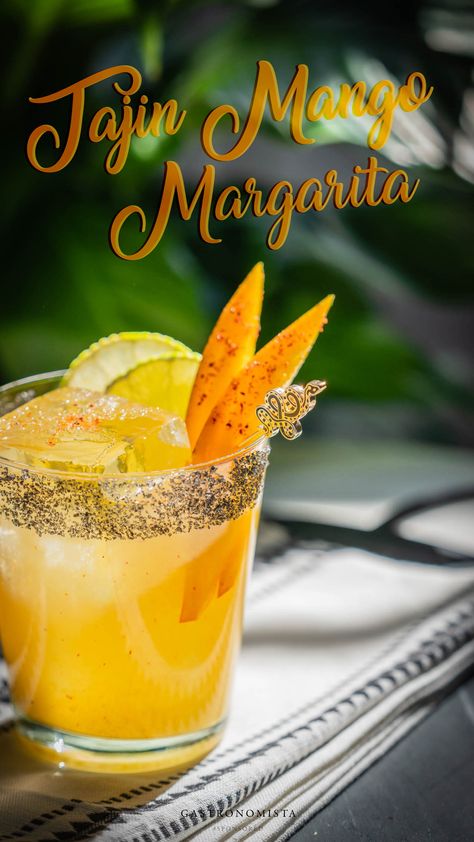 A spicy margarita inspired by Tajin covered Mango!  Get the recipe on Gastronomista!  #ElMayorTequila #Sponsored Tequila Drinks With Tajin, Tex Mex Cocktails, Tajin Mango, Mango Tajin, Spicy Margaritas, Urban Hippie, Healthy Cocktails, Mango Margarita, Spicy Margarita