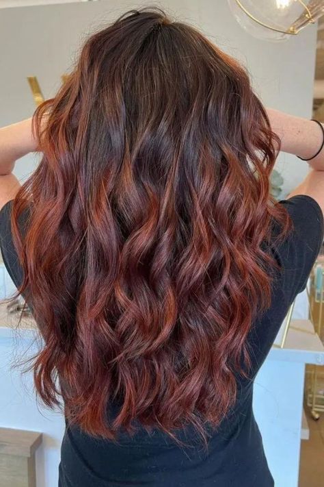 Brick Red Balayage On Brown Hair Red Balayage On Brown Hair, Brown Hair Red Balayage, Red Brown Hair Colors, Rarest Hair Color, Balayage On Brown Hair, Red Brown Hair Color, Brown Hair Trends, Red Balayage Hair, Red Balayage