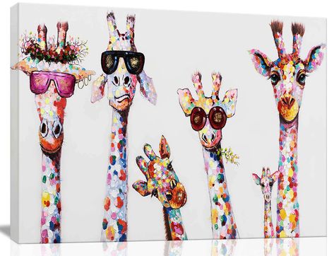 PRICES MAY VARY. 🍓:Abstract giraffe Painting size:24x16inch(60x40cm)Gallery wrapped and safe packing.Canvas printing includes hanging accessories ,easy to hang. 🍓:The artwork is used as a wall painting in the living room,Fun and cute giraffes,a happy family of 6.Colorful colors will be liked by children and arouse the happy atmosphere of the family.If you like to spend happy time with your family,please add it to your shopping cart. 🍓:Good idea for home interior walls decor such as living roo Painting Giraffe, Cute Giraffes, Art Galaxie, Giraffe Cake, Animal Canvas Paintings, Giraffe Drawing, Giraffe Family, Giraffe Painting, Cartoon Painting