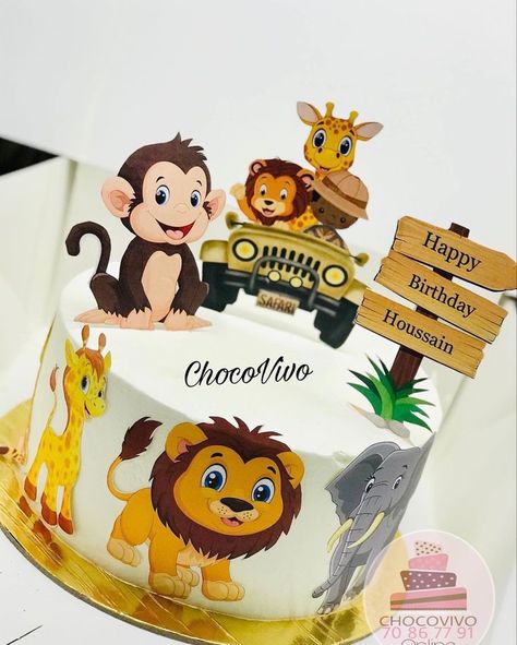 Safari Cake Design, 3rd Birthday Cakes For Boys, Zoo Cake Topper, Safari Birthday Cake, 1st Birthday Cake Designs, Cake Decorating Basics, Jungle Safari Cake, Zoo Cake, Baby Boy Cake Topper