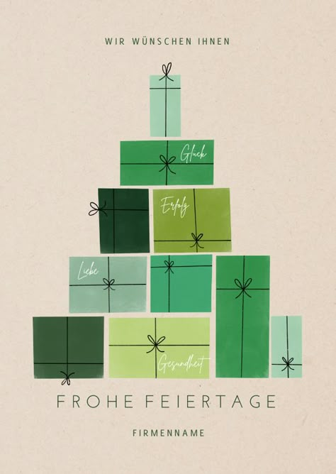 Geschäftliche Weihnachtskarte mit Weihnachtsbaum aus Geschenken. Einfach zu gestalten! | Gestalten Sie diese Karte bei Kaartje2go Christmas Ecards, Corporate Holiday Cards, Christmas Graphic Design, 달력 디자인, New Year Postcard, Christmas Ad, Christmas Graphics, Christmas Drawing, Graphic Design Fun