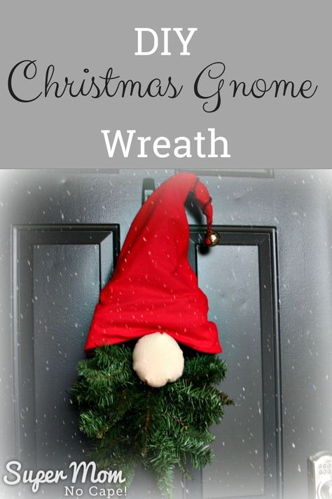 Make this adorable Christmas Gnome Wreath to hang on your front door this holiday season. He's super easy to make with these step-by-step instructions and lots of detailed photos. #DIYChristmasdecor #wreaths #gnomes Gnome Christmas Wreaths, Christmas Gnome Door Decoration, Gnomes Crafts Diy, Christmas Gnome Wreath, Gnome Wreath, Christmas Simple, Making Bows, Yard Decorations, Christmas Wreaths To Make