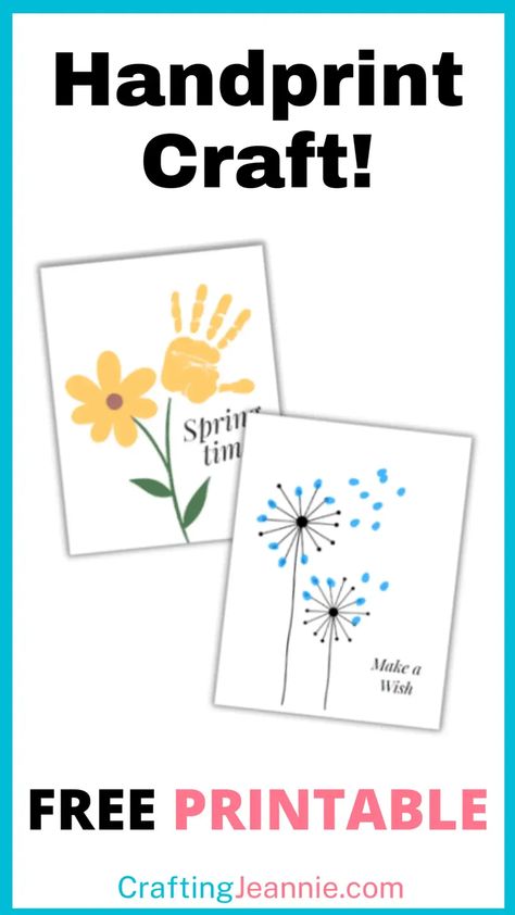 Enjoy this Spring Handprint Art. Make beautiful artwork that children and parents love. All you need is the free printable found at the link, paint, and a sponge paintbrush. This craft is perfect for Toddlers, Preschool, Kindergarten, Daycare, and more. Make it for a Classroom Spring Party or a Spring Craft. For the full set of instructions, visit craftingjeannie.com Free Printable Handprint Art, Handprint Template Free Printable, Spring Toddler Art, Spring Handprint Art, Spring Handprint Crafts, Boy Scout Crafts, Toddler Artwork, Handprint Printable, Craft Printables