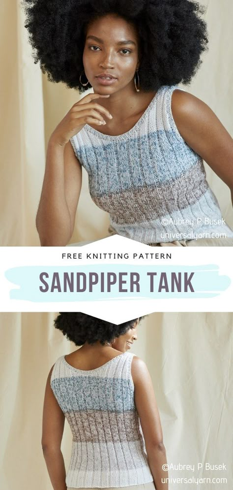 Sandpiper Tank Free Knitting Pattern  How chic is this pattern by Aubrey P Busek? Absolutely awesome! You can mix this gem both with shorts and skirts, it will always look fabulous.  #knittop #knittanktop #knittee #freeknittingpattern Tank Top Pattern Free, Knitted Tank Top Pattern Free, Cable Knit Sweater Pattern Free, Knit Top Pattern Free, Knit Tank Pattern, Knit Tank Top Pattern, Crochet Top Free Pattern, Summer Knitting Projects, Top Pattern Free