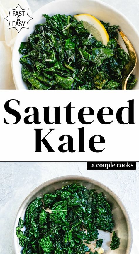 Sauteed kale is the best way to eat this healthy leafy green! Scented with garlic and cooked in olive oil until tender, you'll want to eat it every day. #kale #sauteed #sauteedkale #easykalerecipe #kalerecipe #Howtoeatkale Kale Sauteed, Kale Side Dish, Easy Kale Recipes, Cooked Kale, Roasted Eggplant Pasta, Sautéed Kale, How To Cook Kale, Sauteed Kale, Couple Cooking