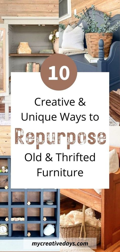 10 Unique & Creative DIY Furniture Makeovers for Old & Thrifted Furniture. Learn how to turn old dressers, benches, shelves, hutches, and more into beautiful new pieces with these creative upcycled furniture makeover tutorials. We’re sharing how to repurpose and refurbish old furniture on a budget to turn your old furniture into beautiful upcycled and DIY home décor. Click through for all the tutorials! Old Dressers Repurposed Creative Ideas, Restoration Of Old Furniture, Repurposing Old Dressers, Repurposed Furniture Diy Upcycling, Repurposed Dresser Ideas, What To Make Out Of Old Dresser Drawers, Upcycled Furniture For Pets, Repurpose Old Crib Diy Projects, Refurbished Dresser