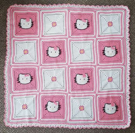 Hello kitty baby blanket Hello Kitty Crochet Granny Square, Hello Kitty Blanket Crochet Pattern, Sanrio Crochet Blanket, Crochet Hello Kitty Pillow, Hello Kitty Crochet Tapestry, Crochet Hello Kitty Blanket, Hello Kitty Granny Square Pattern, Free Hello Kitty Crochet Patterns, Hello Kitty Crochet Blanket