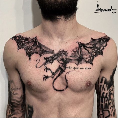 Dragon Tattoo Chest Men, Full Chest Tattoo Men Ideas Unique, Dragon Chest Tattoo Men, Neck Dragon Tattoo, Chest Tattoo Dragon, Chest Dragon Tattoo, Dragon Chest Tattoo Female, Skeleton Dragon Tattoo, Dragon Back Tattoos Men