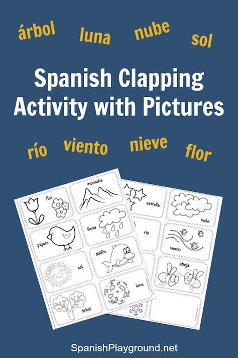 Spanish syllables in a fun clapping game. Kids learn the rhythm of the language and vocabulary as they clap the words. Printable picture cards! Spanish Games For Kids, Practice Spanish, Preschool Spanish, Spanish Pronunciation, Spanish Games, Learning Spanish For Kids, Spanish Basics, Spanish Lessons For Kids, Spanish Worksheets