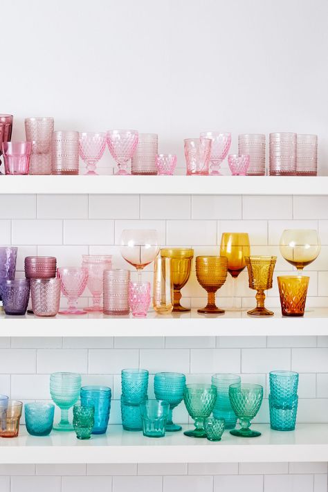 Mix and match has a whole new meaning! Create a rainbow display of colored glassware in your kitchen or dining area for the ultimate bold statement. Shop Amazon Home for our curated selection of bright cups, glasses, and tumblers. #amazonhome #founditonamazon Glassware Display, Colorful Glassware, Colored Glasses, Colored Glassware, Amazon Home, Kitchen Pantry, Kitchen Stuff, House Inspo, Apartment Decor