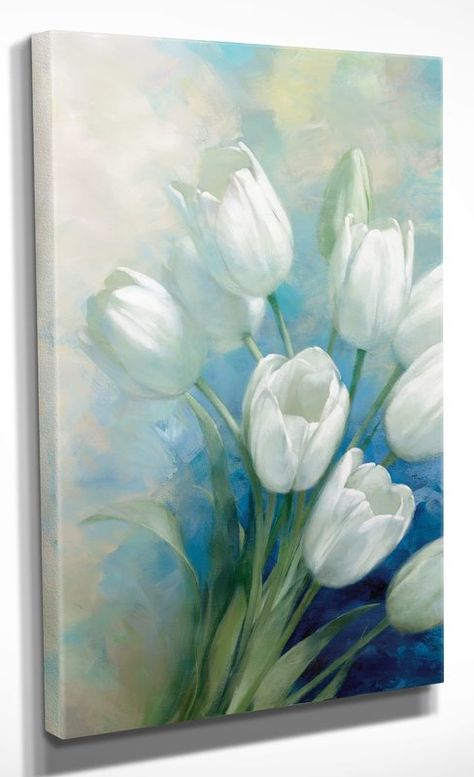 Acrylic Flower Painting, Easy Flower Painting, Tulip Painting, Flower Painting Canvas, Simple Acrylic Paintings, White Tulips, Modern Art Paintings, Beginner Painting, Flower Canvas