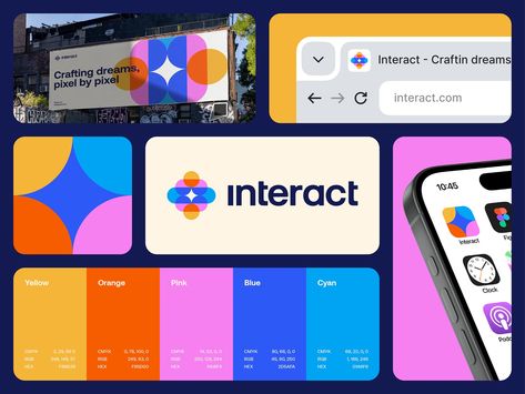 Interact Logo Design by Victor Murea on Dribbble Logo Page Design, Colorful Brand Identity Design, Graphic Design Branding Identity, Bento Design, T Logo Design, Learn Ux Design, Designers Logo, Master Mind, Identity Logo Design