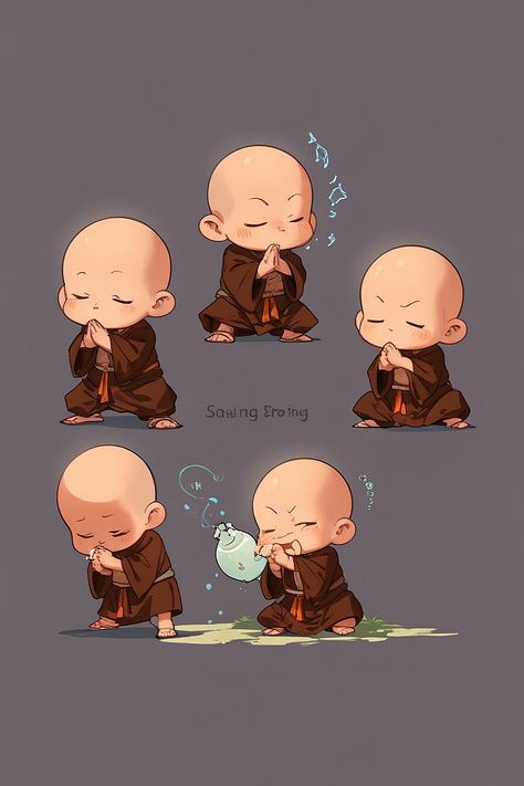 A cute bald little monk dressed in a robe and carrying 1 On A Boat, Mascot Design, Children Illustration, Digital Illustration, Quick Saves, Design