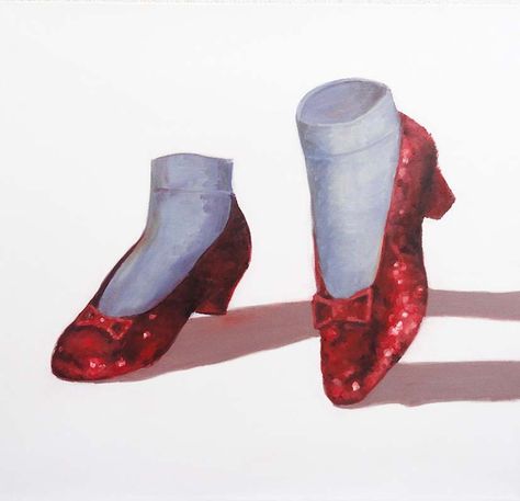 "Dorothy"s Ruby Slippers" from The Wizard of Oz, - Oil - 24x24.  These shoes were part of my show called "These Shoes Are Made For Talking: Every Pair Tells A Story". Wizard Of Oz Shoes, Dorothy Shoes, Dorothy Wizard Of Oz, Silver Slippers, Dorothy Gale, Ruby Slippers, Blue Socks, Shoes Drawing, Shoe Art