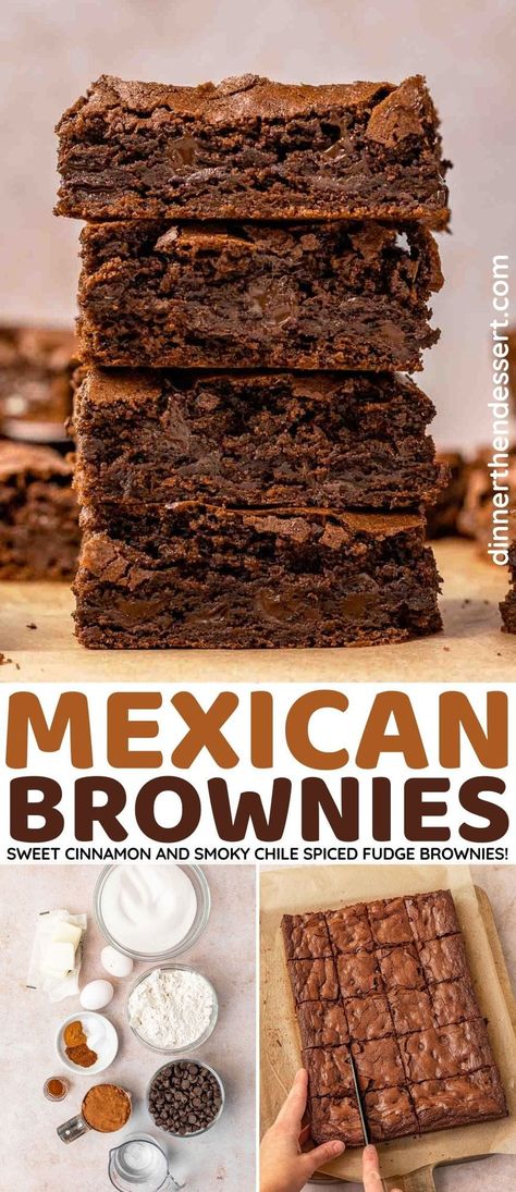 Recipes With Chili Powder, Chocolate Chili Brownies, Chili Dessert Recipe, Dessert Chili Recipe Chocolate, Churro Brownies, Chili Desserts, Mexican Chocolate Recipes, Mexican Brownies Easy, Ancho Chili Chocolate Cake