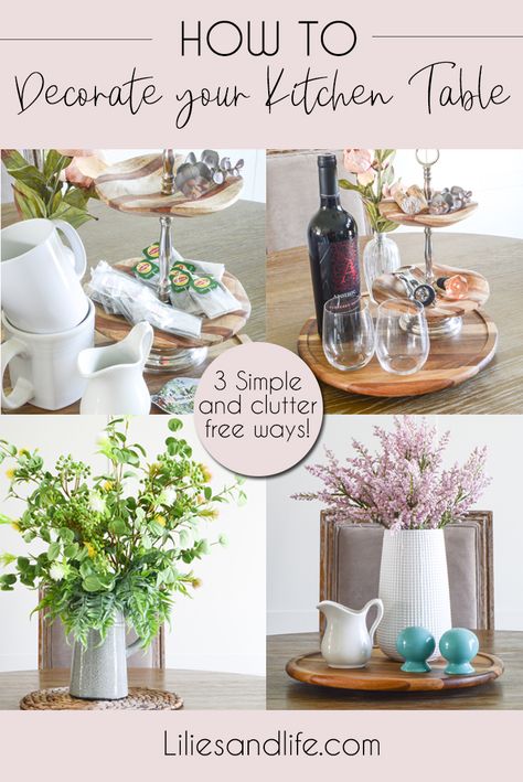 How to Decorate your Kitchen Table | Lilies and Life - Interior Decorating | Blog | Home Decor | DIY Kitchen Table Centerpiece Ideas, Small Dining Room Table, Kitchen Centerpiece, Table Centerpieces For Home, Kitchen Table Makeover, Kitchen Table Centerpiece, Small Cottage Kitchen, Dining Room Table Centerpieces, Small Kitchen Tables