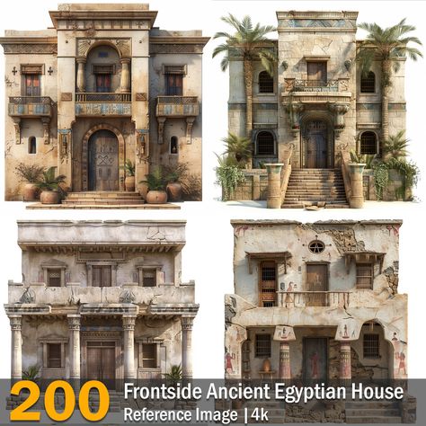 Frontside Ancient Egyptian House  | Reference Images | 4K,  on ArtStation at https://www.artstation.com/artwork/9EDk8O Ancient African Architecture, Egyptian Mansion, Ancient Egypt House, Egyptian Concept Art, Ancient Egyptian House, Egyptian Buildings, American Mountains, Ancient Buildings Architecture, Egyptian House