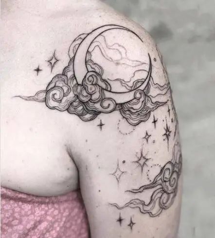 68 Awesome Night Sky Tattoos You Haven't Seen Before - Tattoo Twist Night Sky Tattoos, Sky Tattoos, Night Tattoo, Whimsical Tattoos, Celestial Tattoo, Mystical Tattoos, Cloud Tattoo, Theme Tattoo, Tato Lengan