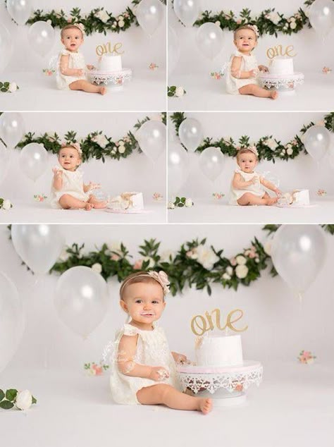 Cake Smash Theme, Baby Birthday Photoshoot, First Birthday Photography, 1st Birthday Party For Girls, Cake Smash Ideas, Smash Cake Girl, Baby Cake Smash, 1st Birthday Pictures, Smash Cakes