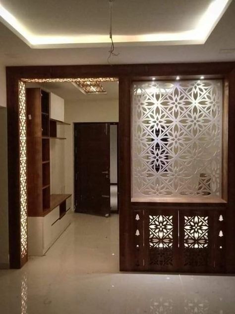 Hall Separation Ideas, Drawing Room Divider, Jali Partion Design, Partion Design Interiors, Drawing Room Partition Design, Living And Dining Room Partition Ideas, Hall Kitchen Partition Design, Hall Divider Interior Design, Hall Partion Ideas