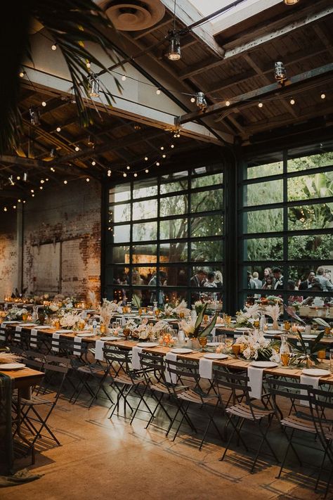 Industrial meets tropical elegance reception decor | Gabriel Conover Industrial Party Theme, Fall Industrial Wedding Colors, Spring Industrial Wedding, Industrial Chic Wedding Reception, Rustic Industrial Wedding, Industrial Wedding Style, Industrial Wedding Reception, Industrial Modern Wedding, Wedding Brainstorming