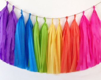 Tassel garland, tissue tassel garland, tissue garland rainbow colors // wedding // shower // birthday party decor Rainbow Tassel Garland, Tissue Garland, Tissue Tassel Garland, Rainbow Party Decorations, Qualatex Balloons, Tissue Paper Tassel, Tissue Pom Poms, Gold Party Decorations, Bachelorette Decorations