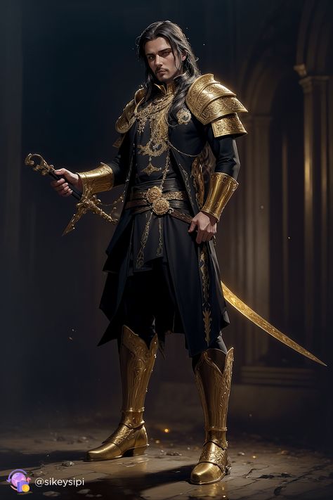 Black Armor Knight, Male Fantasy Armor, Black And Gold Knight, Black Knight Art, Black And Gold Armor, Kings Armor, Gold Knight, Knight In Armor, Golden Armor