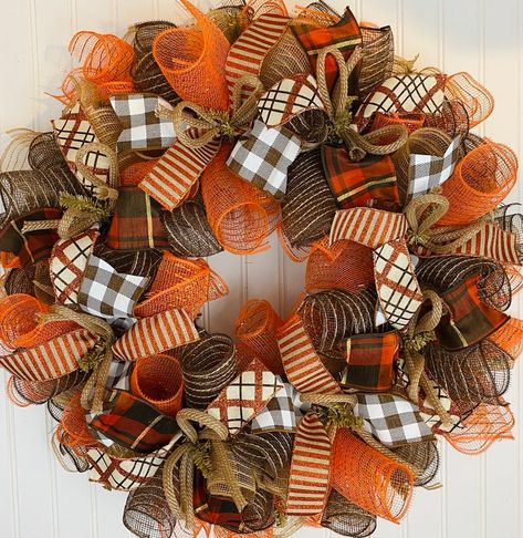 Fall Ribbon Wreath, Wreath For Fall, Fall Mesh Wreaths, Fall Deco Mesh Wreath, Deco Mesh Wreaths Tutorials, Easy Fall Wreaths, Fall Decor Wreaths, Fall Deco Mesh, Fall Decor Diy Crafts