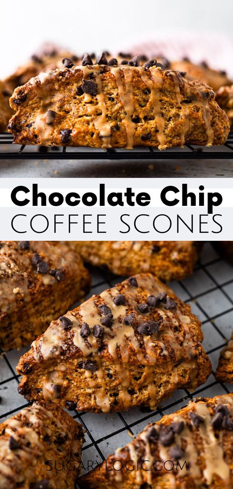 Chocolate Espresso Scones, Espresso Scones Recipe, Coffee Cake Scones, Coffee Shop Snacks Ideas, Starbucks Scones Recipe, Coffee Scones Recipe, Best Scone Flavors, Coffee Baked Goods, Rainy Day Baking Recipes