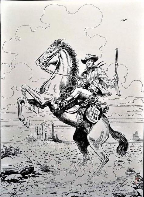 Rodeo Illustration Vintage, Western Ink Drawing, Warren Zeiders Wallpaper, Cowboy And Horse Drawing, Cowboy Horse Drawing, Cowboy Riding Horse Drawing, Cowboy On Horse Drawing, Cowboy Horse Tattoo, Cowboy Tattoo Design