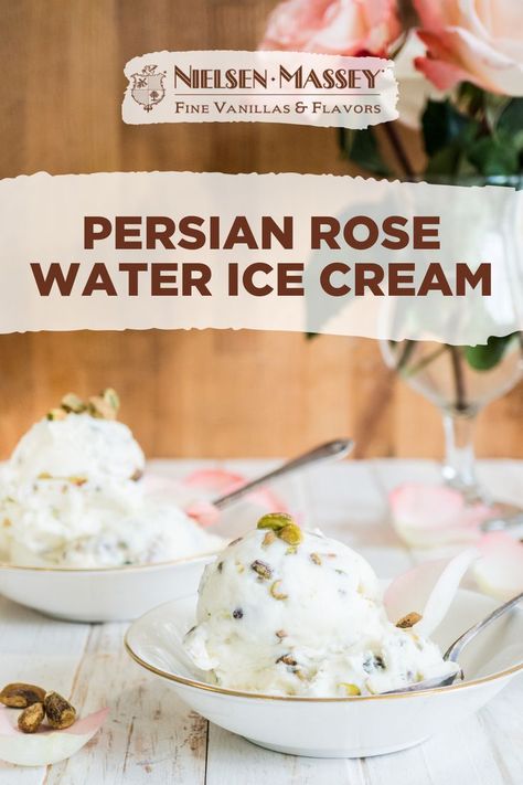 Water Ice Cream, Persian Ice Cream, Persian Desserts, Rose Ice Cream, Ice Cream Maker Recipes, Rose Recipes, Homemade Ice Cream Recipes, Water Ice, Vanilla Flavor