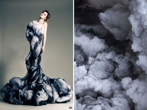 Fashion Inspired By Nature: Russian Artist Compares Famous Dresses And Landscapes | DeMilked Nature Inspired Fashion, Fashion Designers Famous, Famous Dress, Shaggy Bob, Ad Fashion, Nature Dress, Stephane Rolland, Fashion Design Dress, Famous Fashion