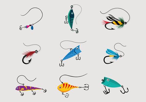 Fishing Lure Art, Fishing Lures Art, Fish Lure, Fish Icon, Fly Fishing Lures, Free Icon Set, Fish Logo, Long Shadow, Colorful Fish