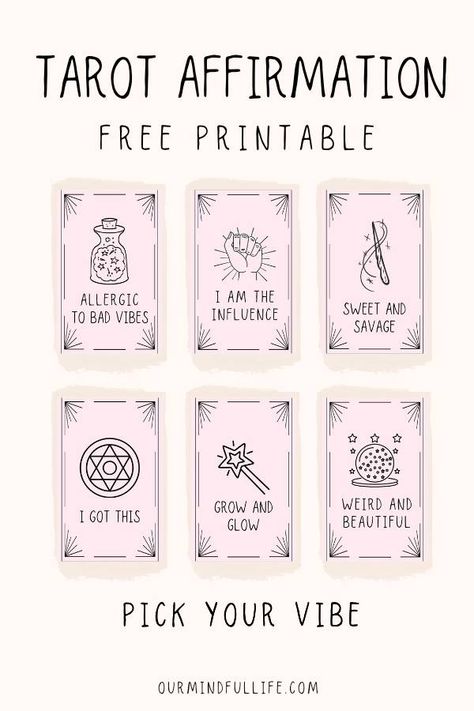 Free Printable Tarot Affirmation Cards - Our Mindful Life Tarot Affirmation Cards, Affirmation Tarot Cards, Diy Affirmation Cards Free Printable, Mini Tarot Cards Printable, Tarot Card Printable, Tarot Card Printable Free, Tarot Printable Free, Free Printable Oracle Cards Decks, Diy Oracle Card Ideas