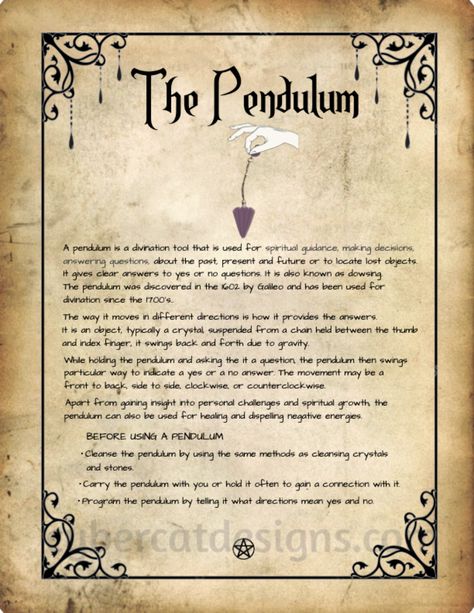 The Pendulum | Book of Shadows Book Of Shadows Organization, Book Of Shadows Blessing Page, Book Of Shadows Cover Page, Spell Book Pages Printable Free, Book Of Mirrors, Pendulum Work, Witches Journal, Spell Book Pages, Spell Book Printable